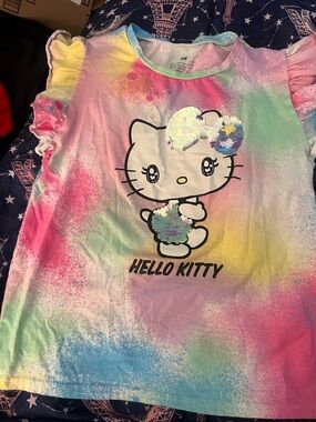 Sanrio Hello Kitty Multicolor Pastel Sequin Ruffle Sleeve Tee